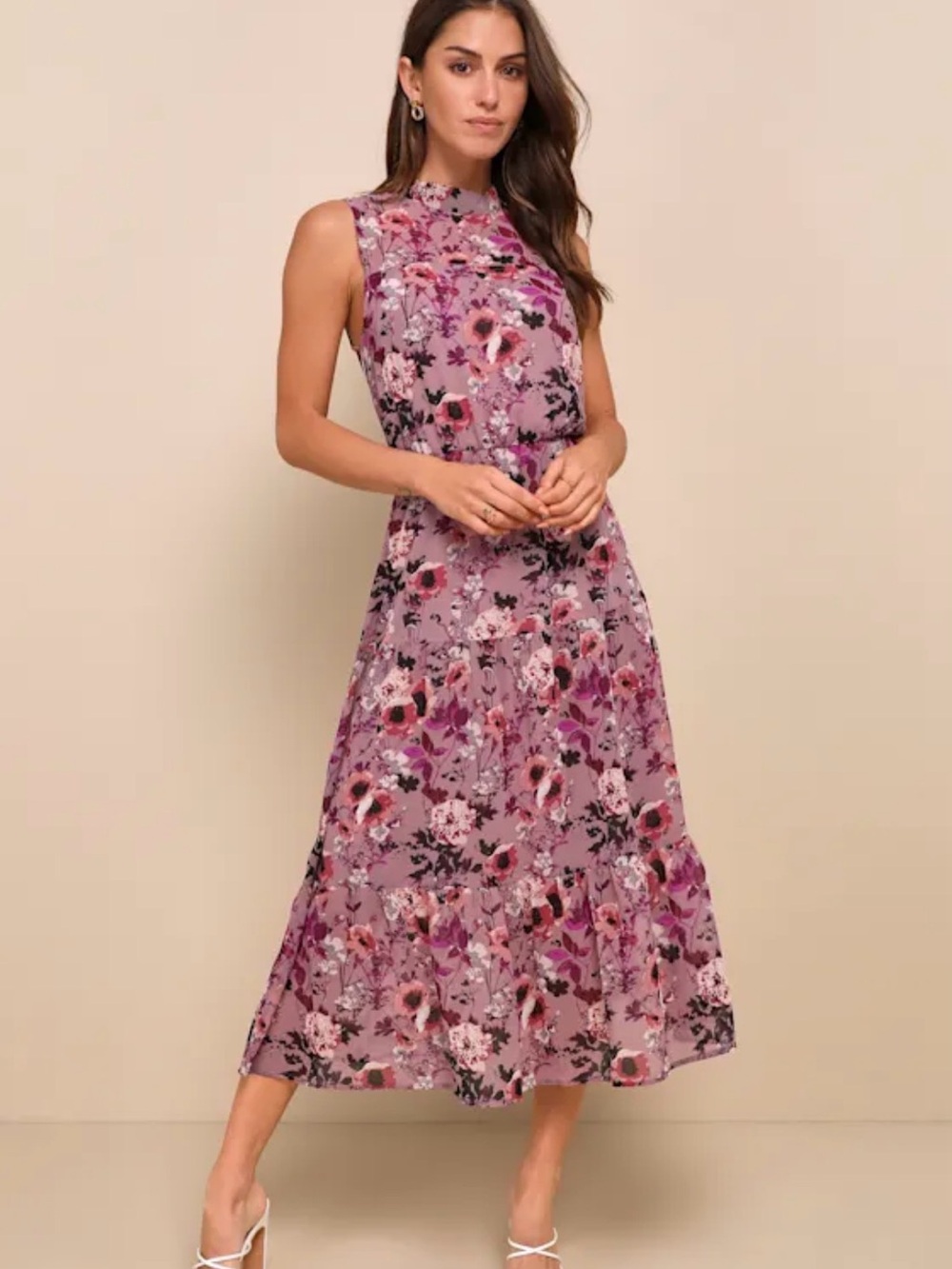 In My Dreams Mauve Floral Print Midi Dress